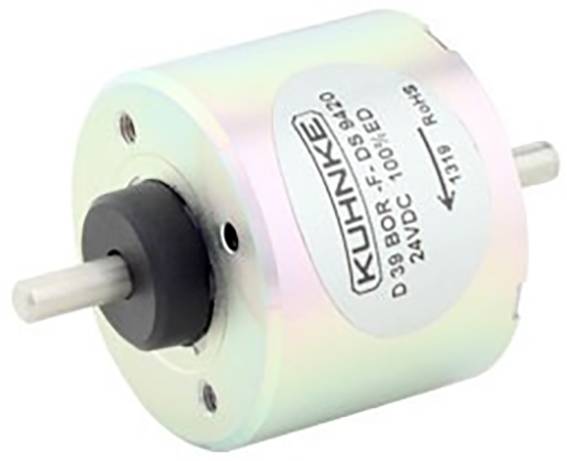 Malý elektromotor s nápisom 'KUHNKE D 39BOR F-DS 8430 24VDC 100%ED'.