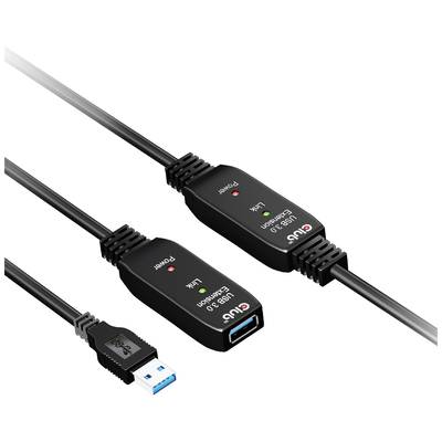 USB 3.0 predlžovací kábel od spoločnosti Cables Unlimited. Zobrazuje dva medzikáblikové zosilňovače signálu.