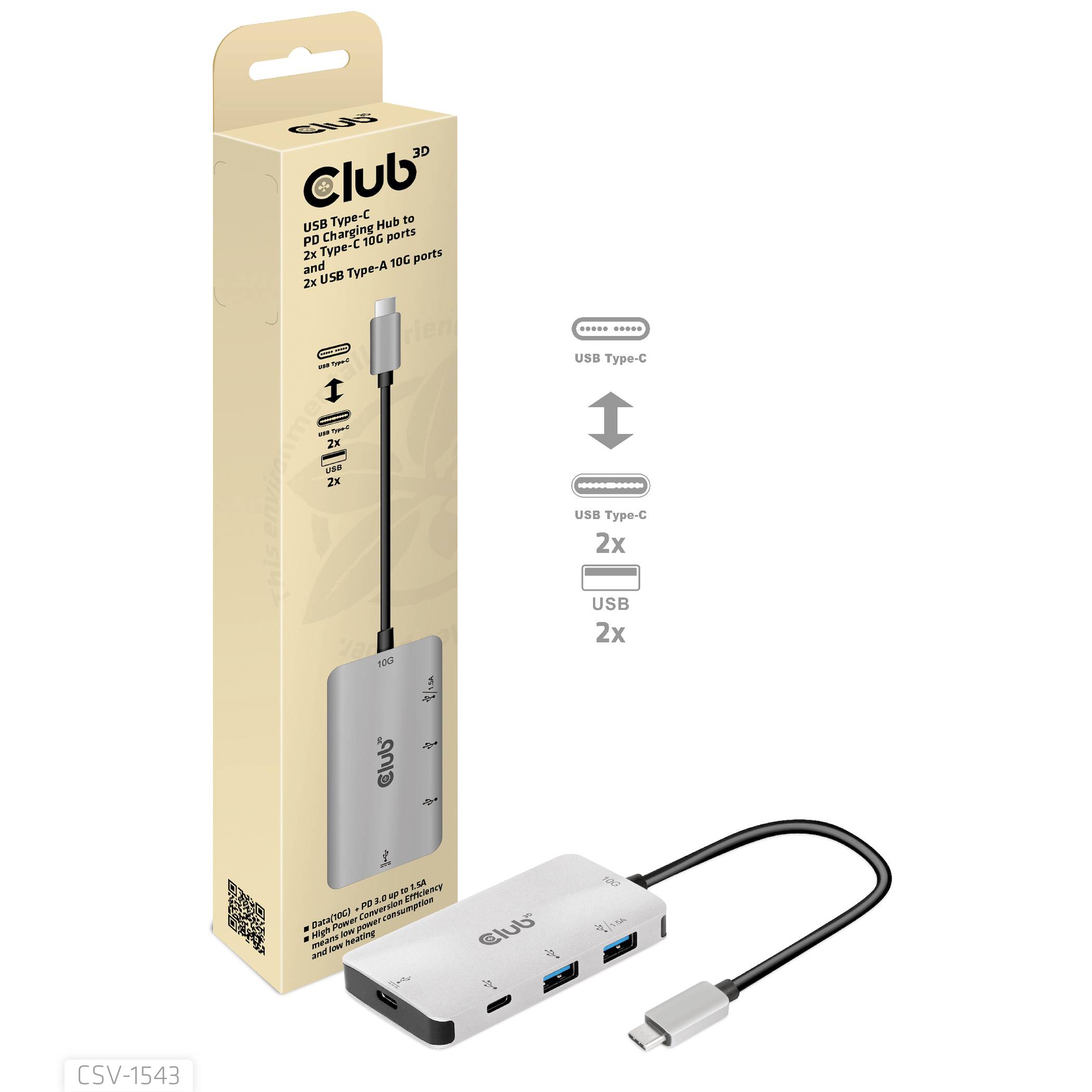 club3D USB 3.2 Gen 1 (USB 3.0) Adattatore [1x spina USB-C® - 2x USB-C®, USB 3.2 Gen 2 (USB 3.1)] Adapter USB 3.1 Typ C