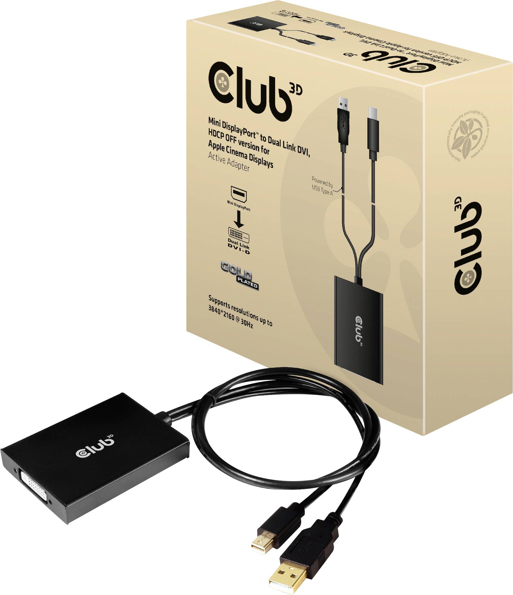 club3D CAC-1130-A Mini-DisplayPort / DVI Adattatore [1x Mini DisplayPort, USB-A - 1x DVI] Nero 60 cm