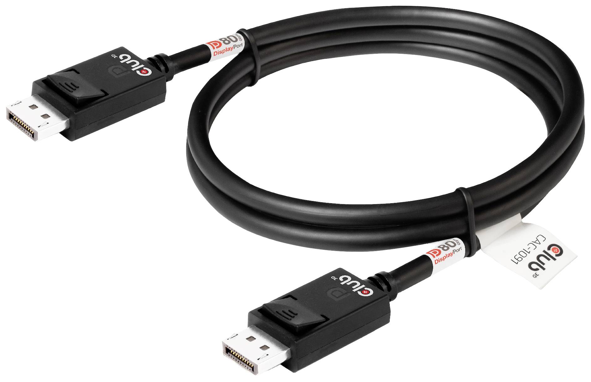 Čierne DisplayPort kábel so zástrčkou na oboch koncoch, vhodné na prenos video a audio dát medzi zariadeniami.