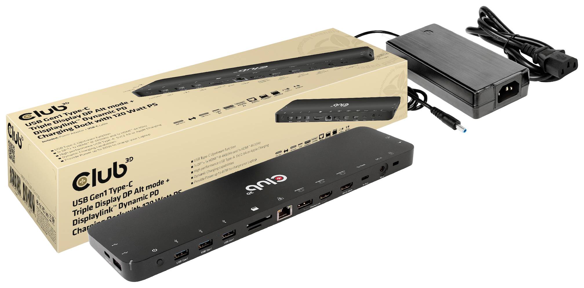 club3D Docking station USB-C® 4K ChargingDock USB-C Adatto per marchio: Club 3D lettore di schede integrato, Alimentazione USB-C®