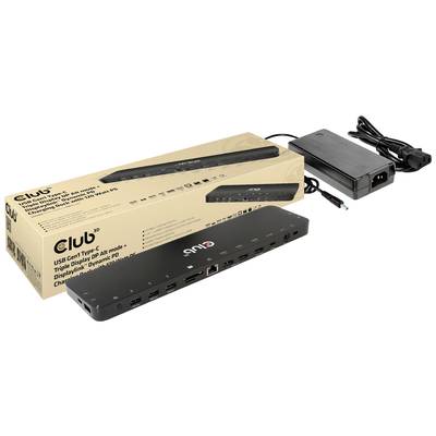 USB-C dokovacia stanica s viacerými portami vrátane HDMI a USB. Balenie a napájací adaptér sú položené vedľa stanice.