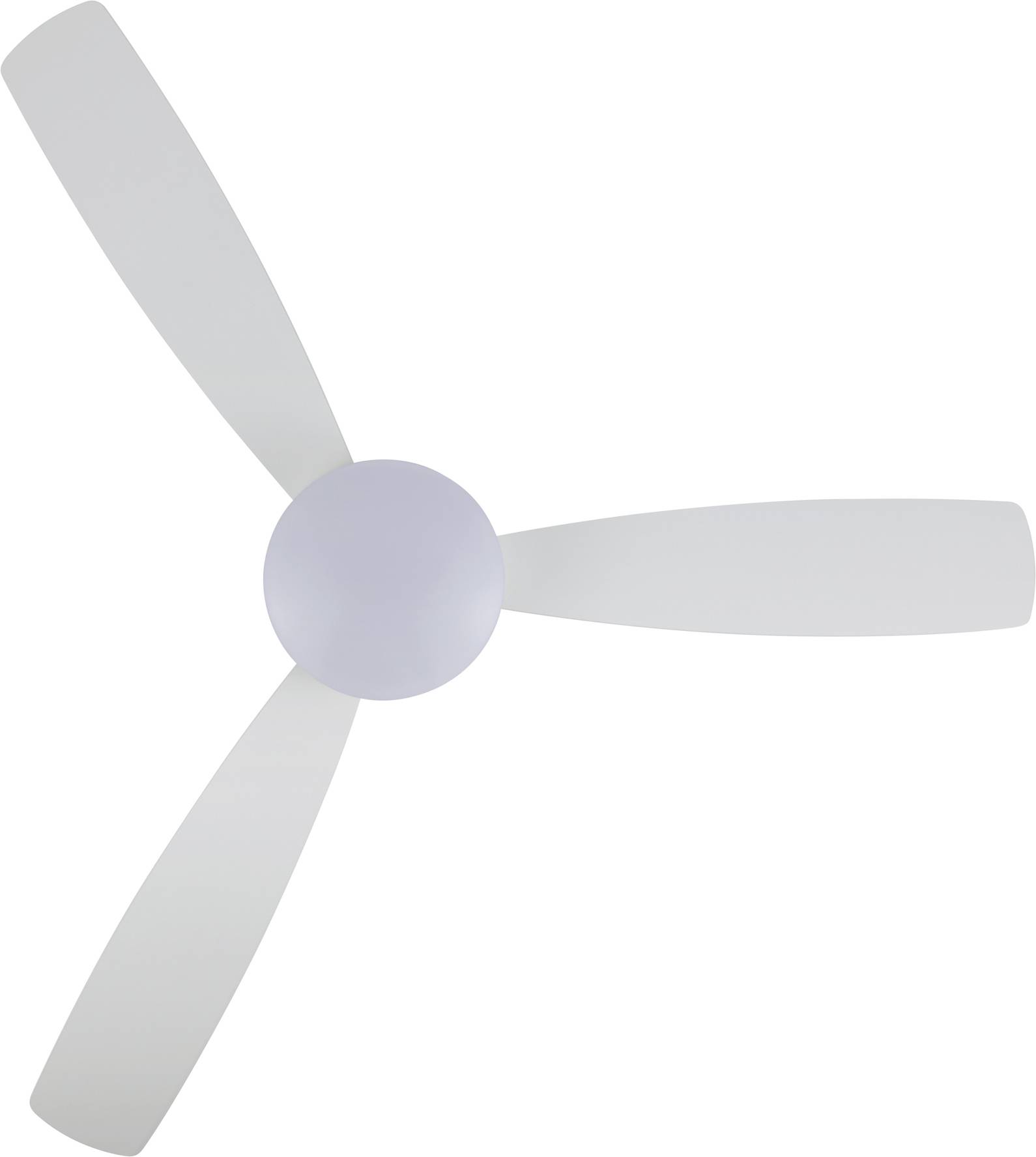 Stropný ventilátor s tromi bielymi krídlami, minimalistický a moderného dizajnu.