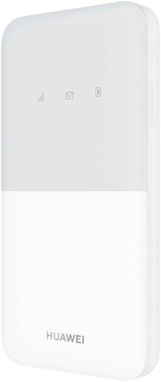 Biely WiFi router Huawei s ikonami sielovej sily, správ a batérie na prednej strane.