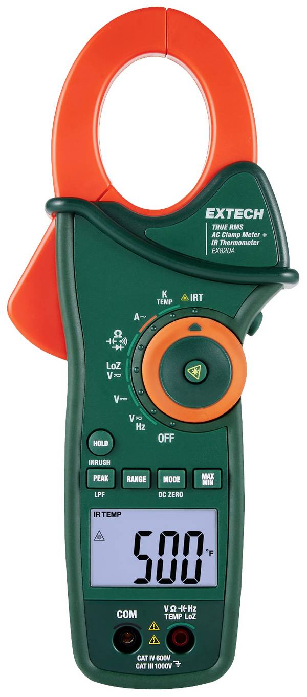 Extech Extech EX820A digitálne/y prúdové kliešte, IR teplomer, LoZ, CAT IV 600 V, Displej (counts): 6000