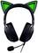 Čierna herná headset so zelenými mačacími ušami a mikrofónom, vhodná pre hráčov, ktorí preferujú hravý dizajn.