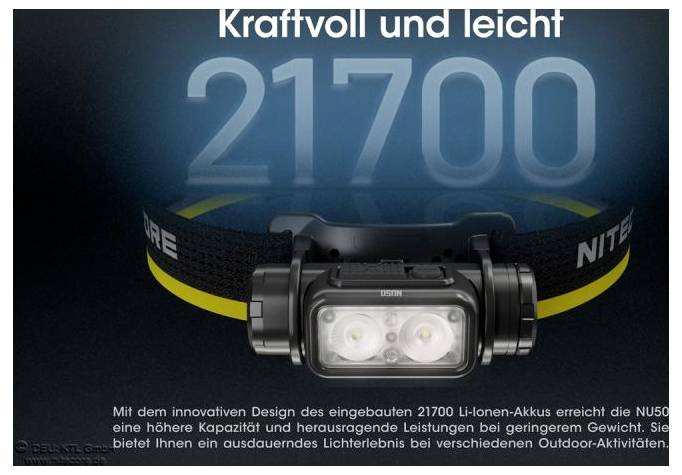 NiteCore NU50 LED čelovka napájanie z akumulátora 1400 lm NC-NU50-2