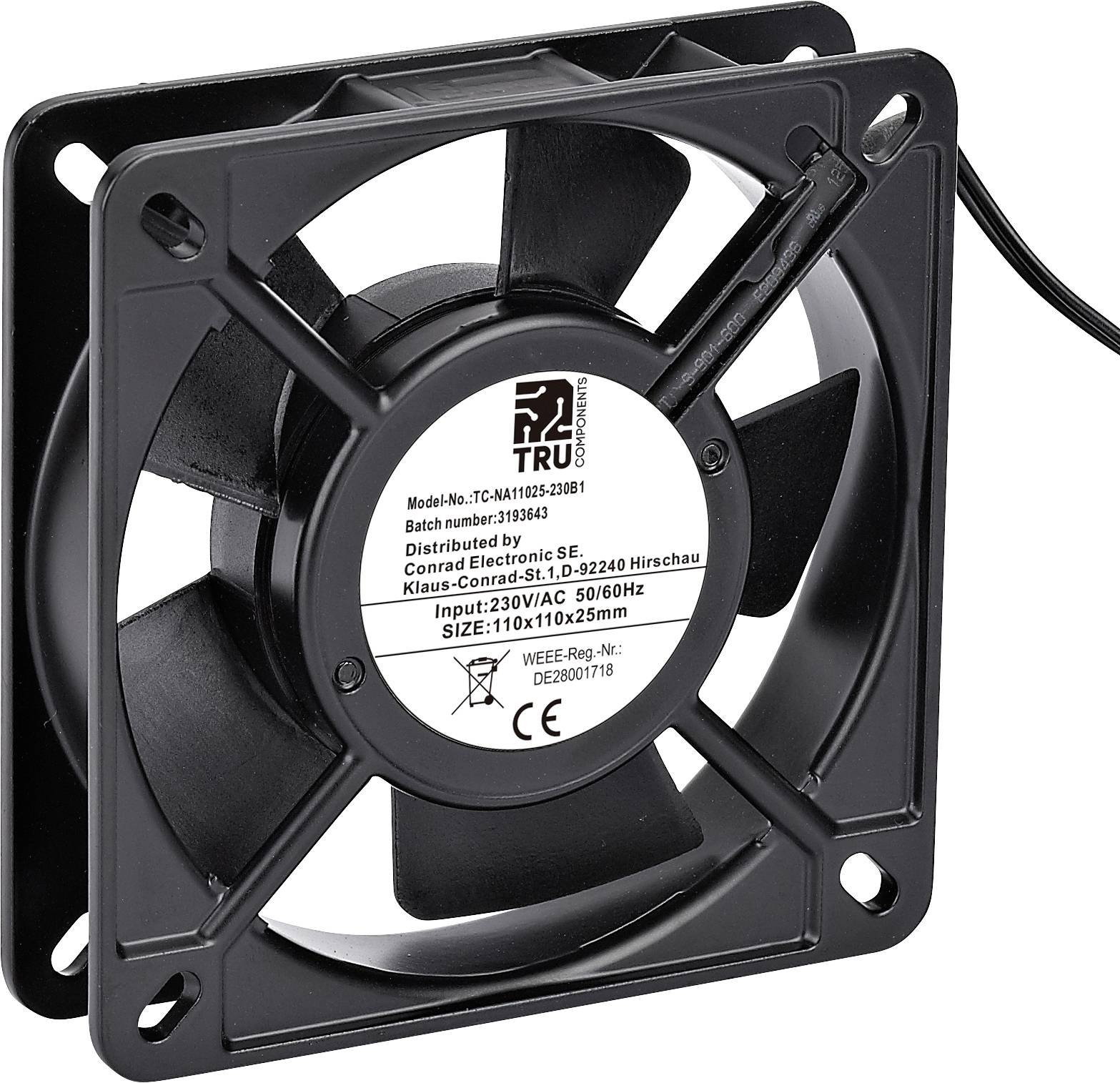 Tru Components Tc-NA11025-230B1 Axiaalventilator 230 V/Ac 100 M³/h (l X B X H) 110 X 110 X 25 Mm