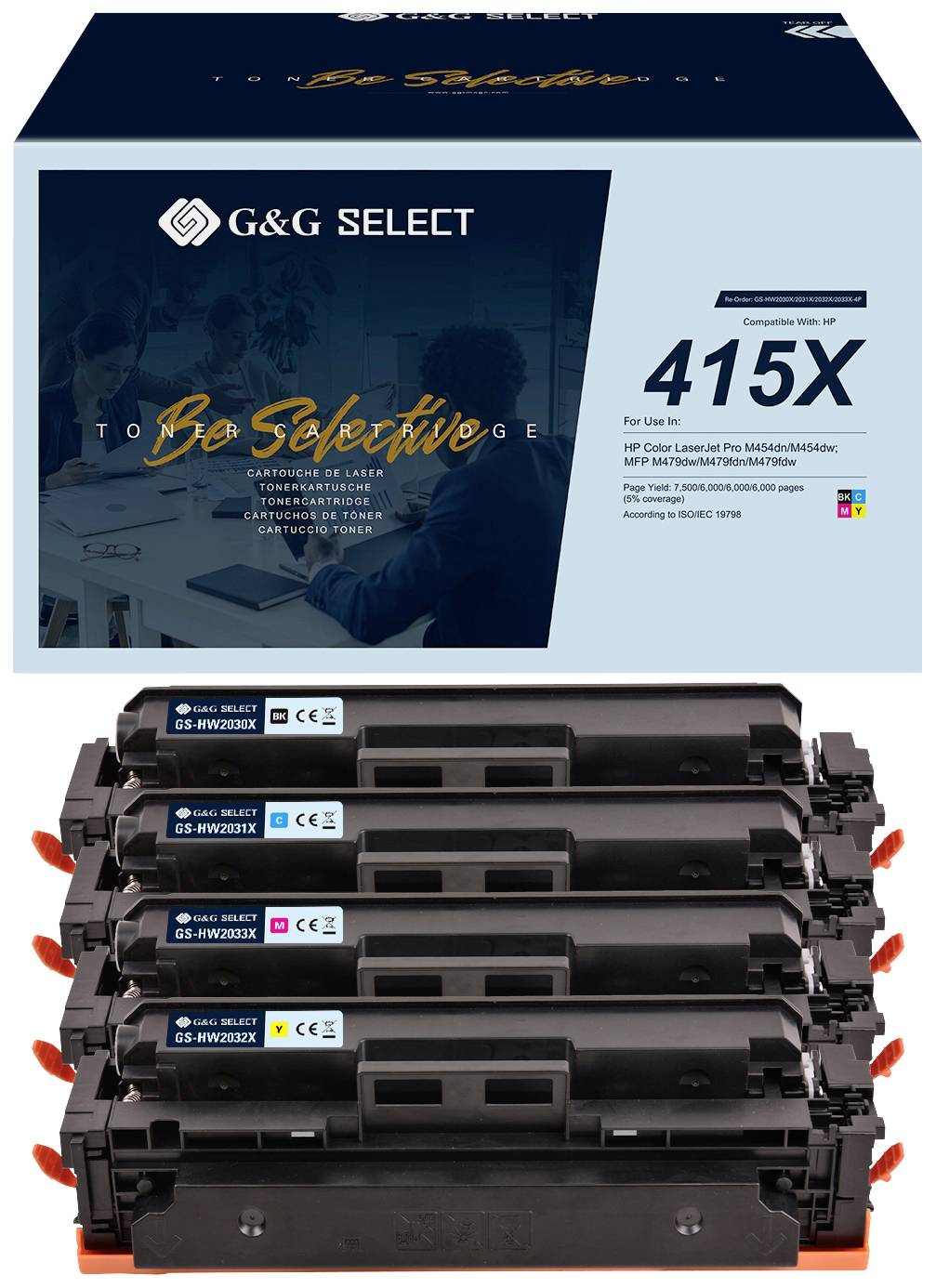 G&G Toner sostituisce HP 415X Compatibile Imballo multiplo Nero, Ciano, Magenta, Giallo W2030X/W2031X/W2033X/W2032X GS-H415X-4P