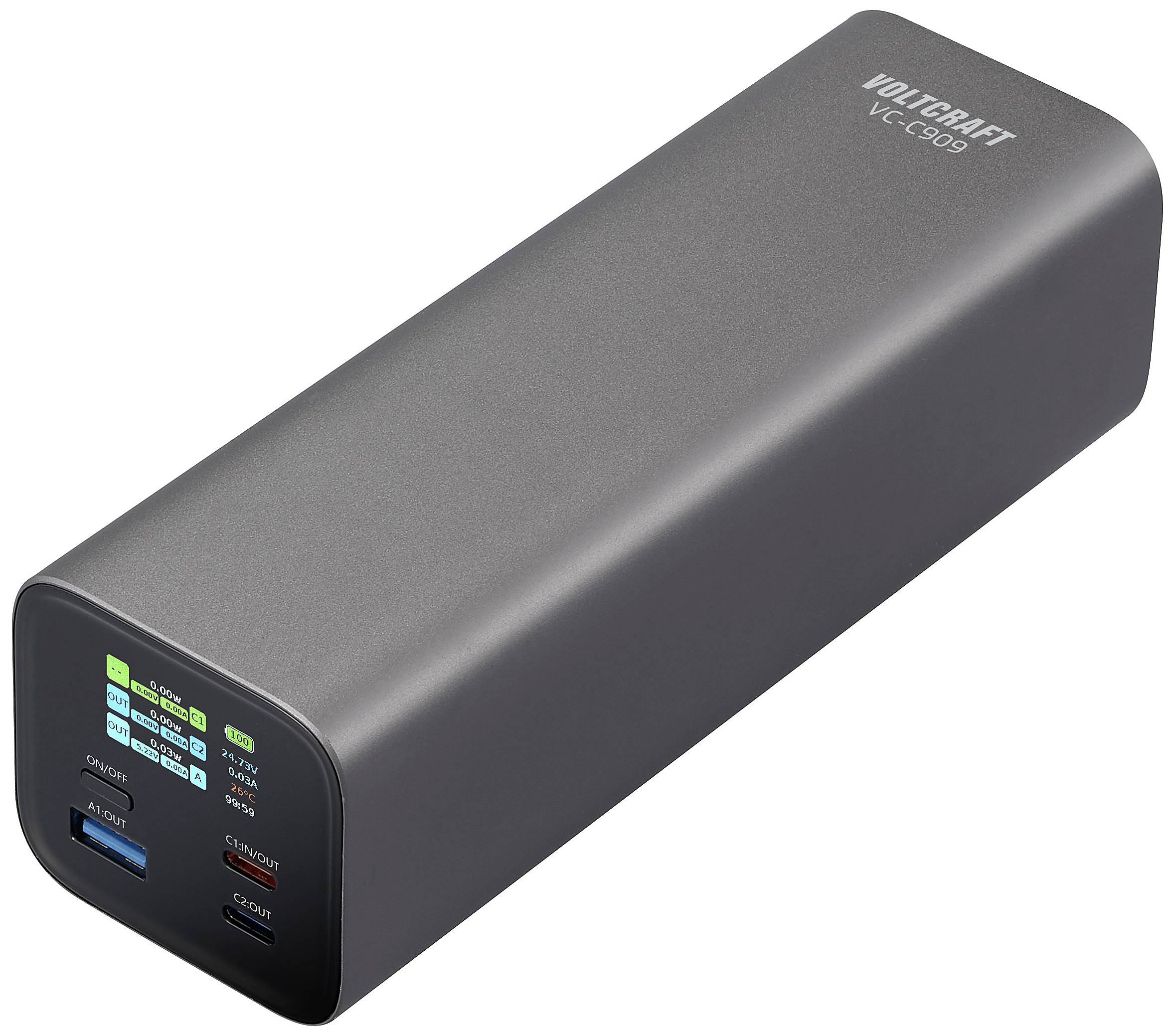VOLTCRAFT VC-C909 Power bank 27000 mAh Consegna di potenza 3.1 Li-Ion;Nero - ArgentoIndicazione di stato