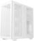 Biele PC púzdro s priehľadnými bočnými stenami, vzduchovým filtrom a viditeľnými ventilátormi. Moderný a minimalistický dizajn.