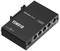 Čierny sieťový switch s piatimi ethernetovými portami a dvoma SFP portami na prednej strane, označený štítkom 'TSW010'.