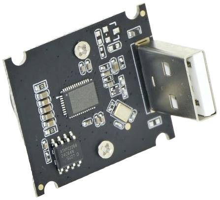 USB elektronický obvod na doske plošných spojov, vhodný pre prenos dát alebo riadenie.