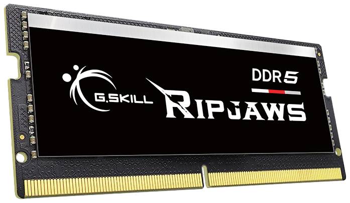 Čierna pamäťová RAM modul značky 'G.SKILL Ripjaws' so špecifikáciou DDR5, vhodná pre upgrady počítačov a zvýšenie výkonu.