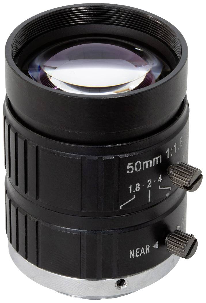 50 mm fotoobjektív s nastaviteľnou clonou v rozsahu 1,8 až 22 a nastavením zaostrenia pre 'BLÍZKO' a 'ĎALEKO'.