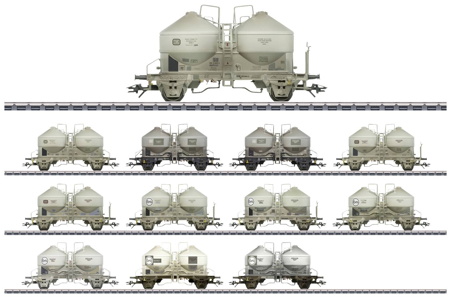 M&auml;rklin 00723 H0 set van 12 silowagens Ucs 908 van de DB, MHI