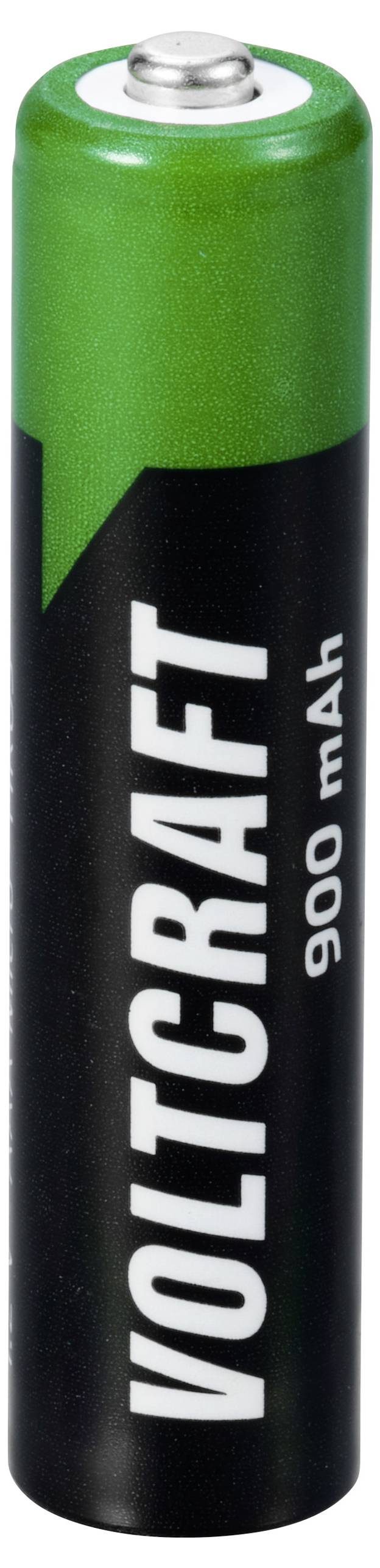 Zelené a čierne AA batérie značky Voltcraft s kapacitou 900 mAh.