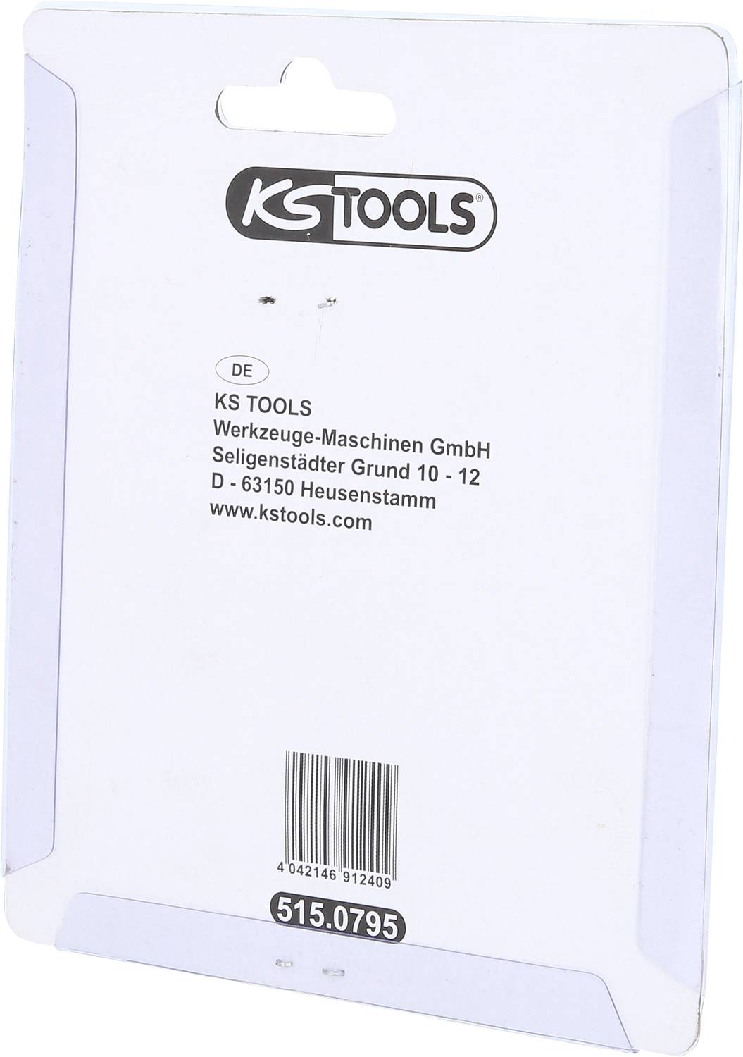 Plastová obálka s logom 'KS TOOLS', adresou firmy a čiarovým kódom.