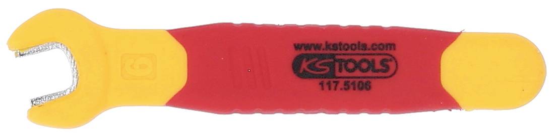 Izolovaný kliešťový rezač káblov s červeným a žltým držadlom, značka 'KS TOOLS'.