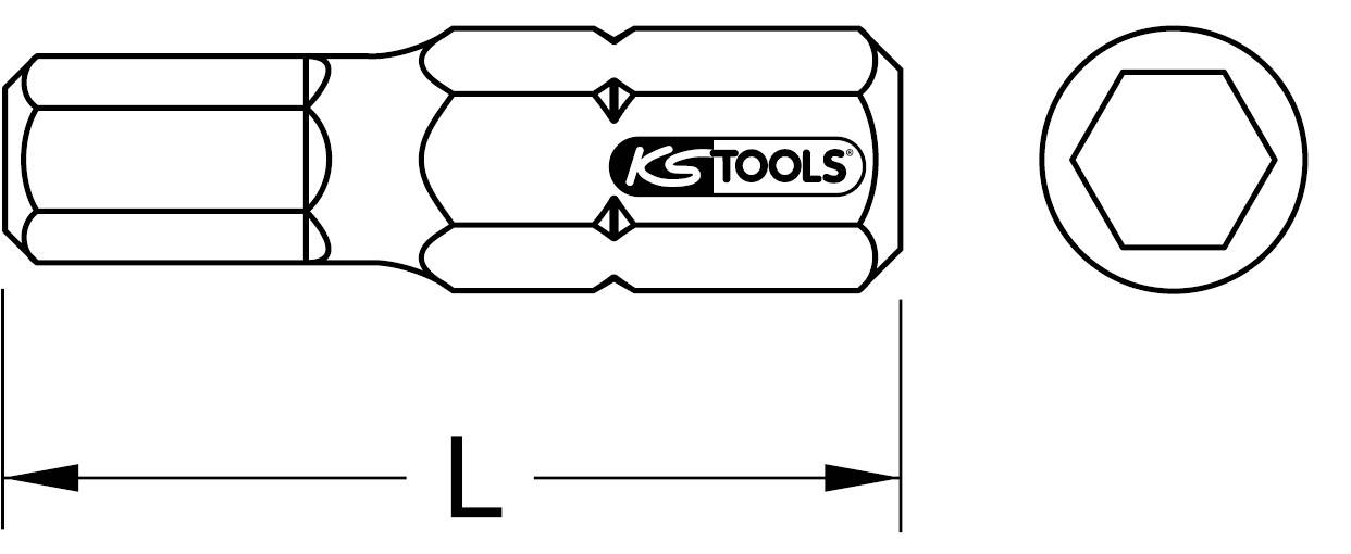 Nástroje 'KS Tools' - Nástrčný kľúč s šesťhranným zakončením, dĺžka vyznačená šípkami. Logo vytlačené viditeľne po boku.
