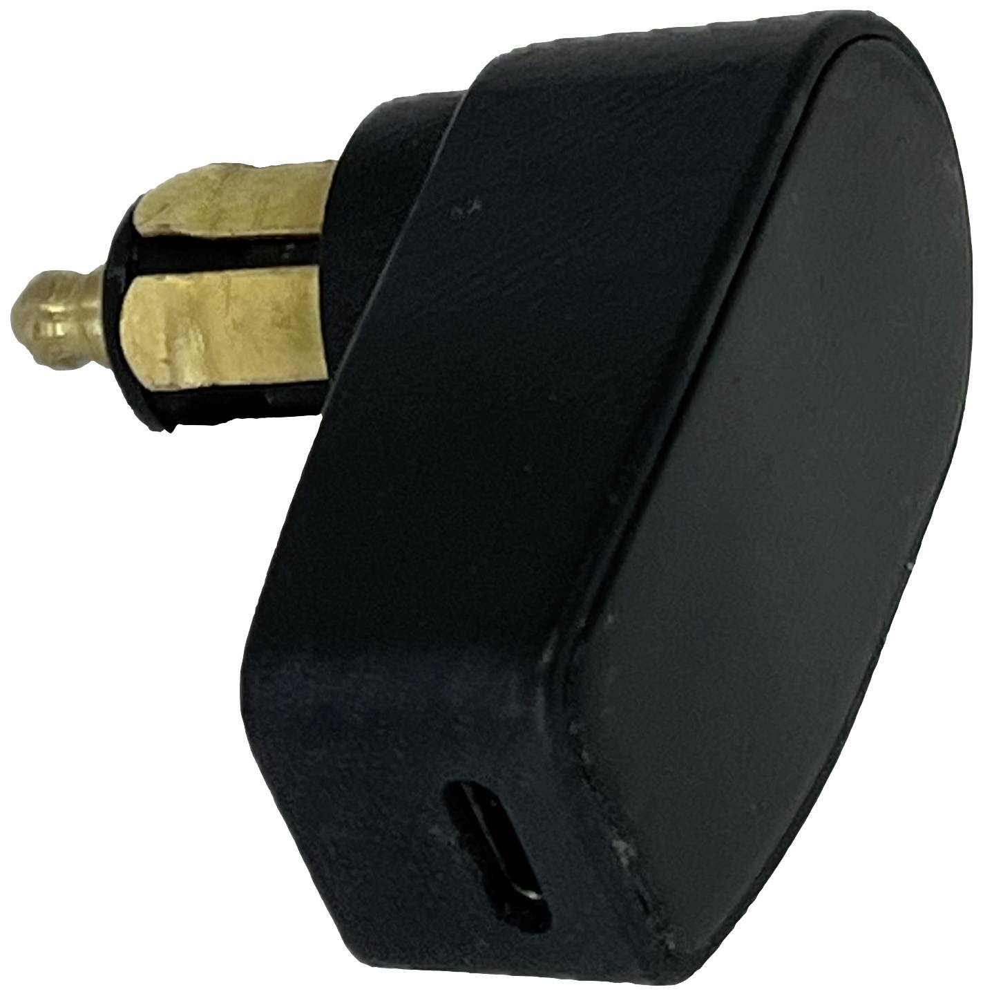 Čierny, obdĺžnikový adaptér s kovovým kontaktom, USB-C port na boku. Vhodný pre elektronické nástavce zariadení.