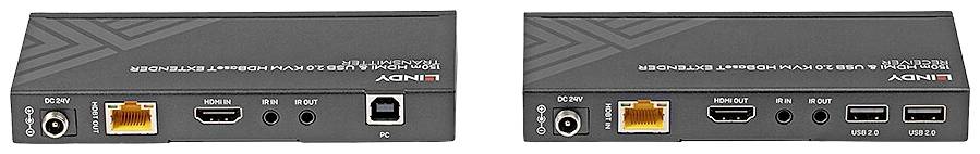 Dva čierne elektronické zariadenia s viacerými portami vrátane HDMI, Ethernet a USB, pričom každé má napájací konektor na ľavej strane.