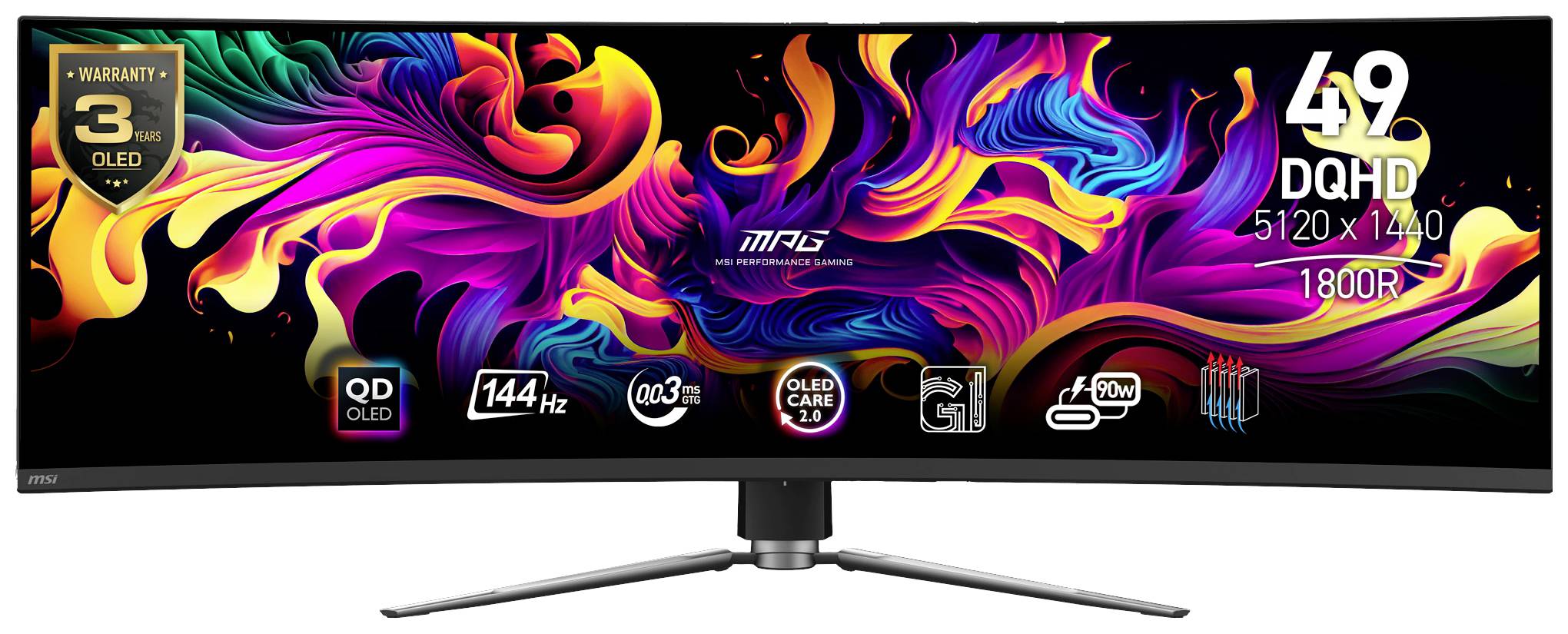 MSI MPG 491CQPDE QD-OLED Monitor da gioco ERP F (A - G) 124.5 cm (49 pollici) 5120 x 1440 Pixel 32:9 0.03 ms HDMI ™, DisplayPort, USB-C®, USB 2.0, Pre