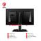 Zadný pohľad na monitor MSI s portami: 2x HDMI, DisplayPort, USB-C, 2x USB-A, jack pre slúchadlá, navigačný joystick, sieťová zásuvka.