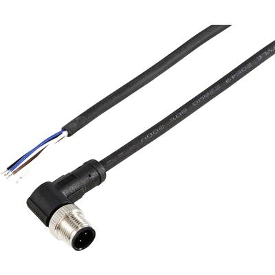 Čierne elektrické káble s uhlovou M8 zástrčkou na jednom konci a dvoma voľnými vodičmi na druhej strane. Vhodné pre priemyselné aplikácie.