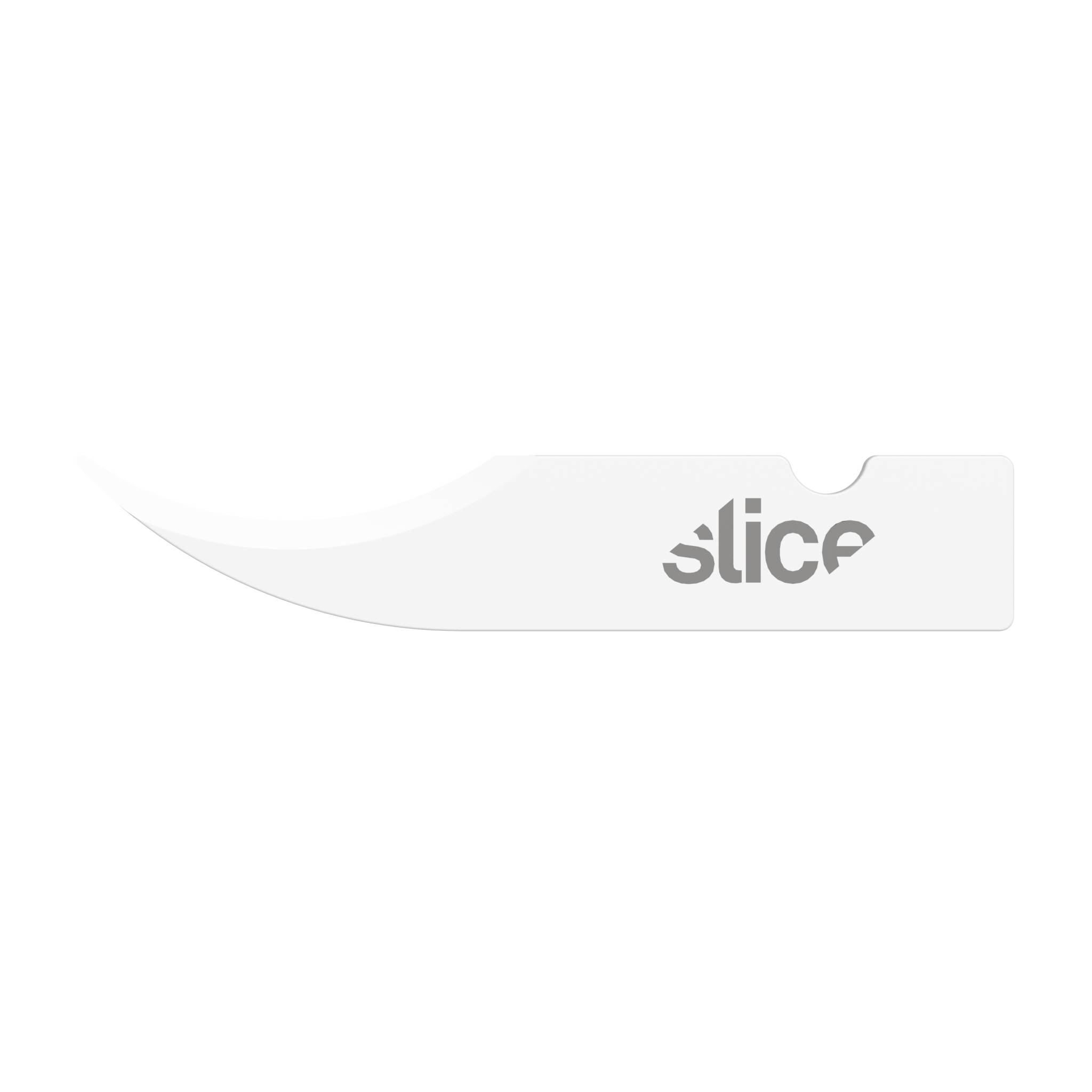 Biele keramické nožom s nápisom "slice" na čepeli.