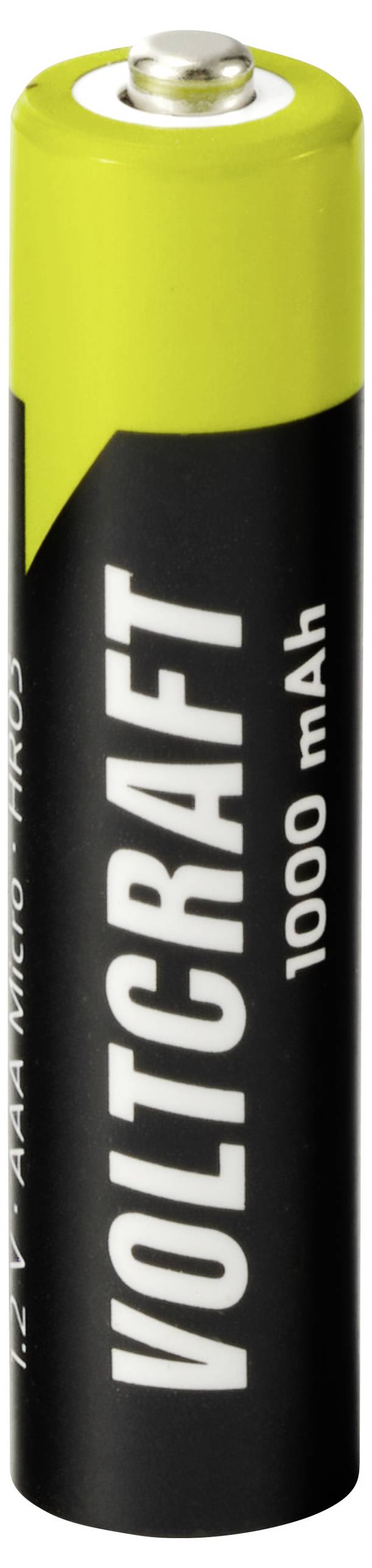 AAA batéria značky Voltcraft s kapacitou 1000 mAh.