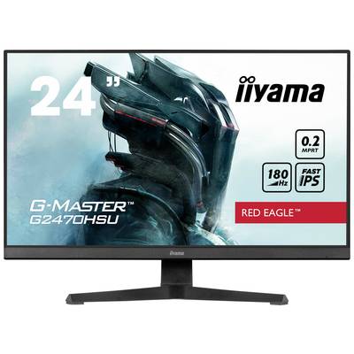 Monitor zobrazuje obraz futuristickej helmy, vedľa ktorej je text '24"' a 'iiyama G-Master G2470HSU Red Eagle', s 0,2 MPRT, 180 Hz a Fast IPS.