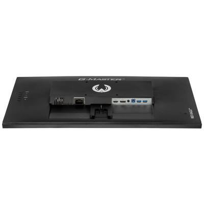 Zadná strana monitora s viditelnými portami: VGA, HDMI, DisplayPort, USB.