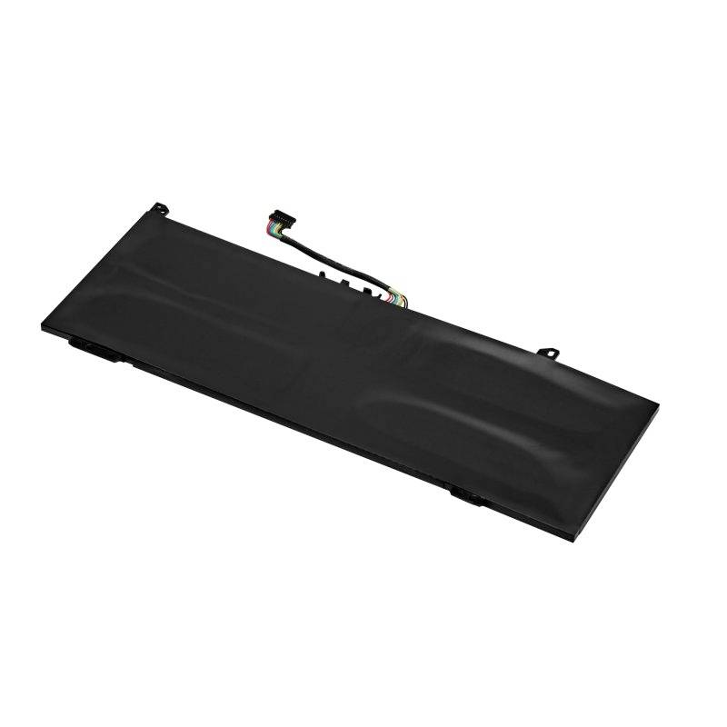 Obdĺžnikový laptop batériu s čiernym povrchom a viacfarebným káblovým pripojením.