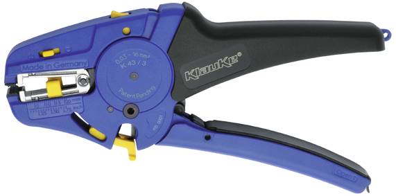 Automatizované odizolovacie kliešte v modrej a čiernej farbe, vhodné pre prierez káblov od 0,2 do 6 mm², vyrobené v Nemecku.