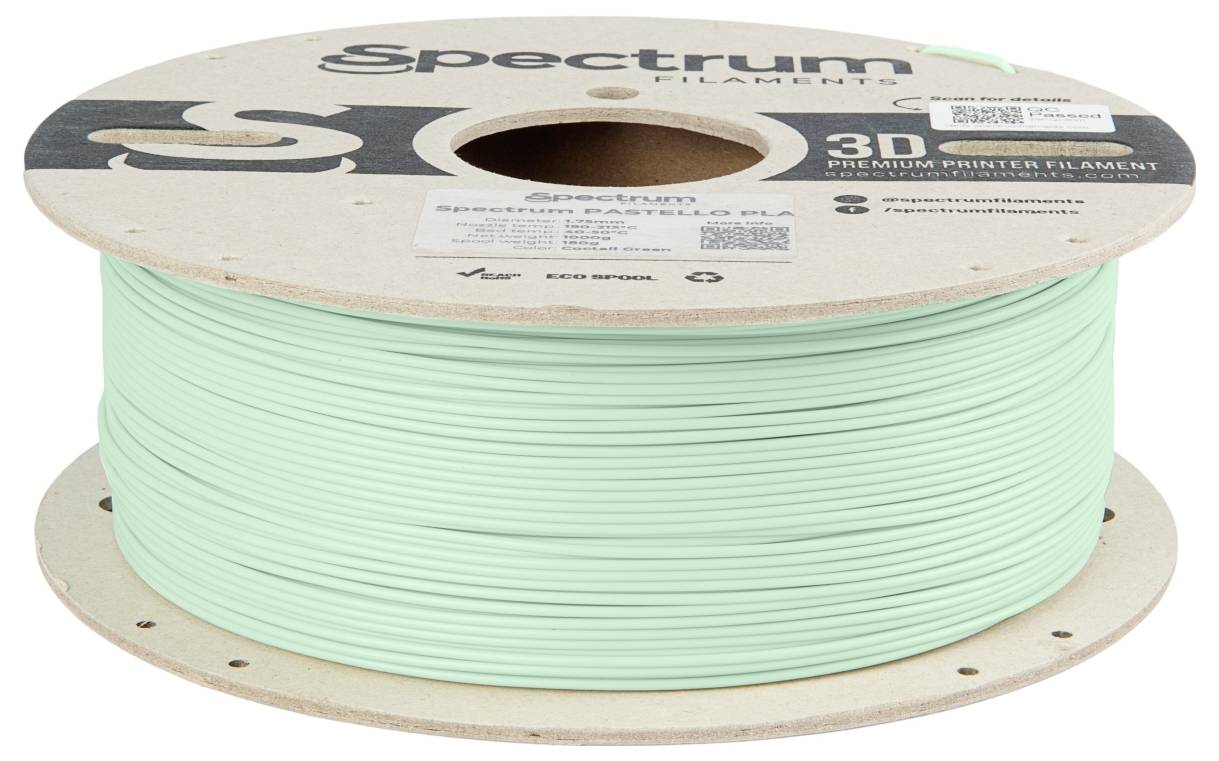 Rolka mätovo zeleného 3D tlačového filamentu značky 'Spectrum Filaments', model 'Pastel PLA'.