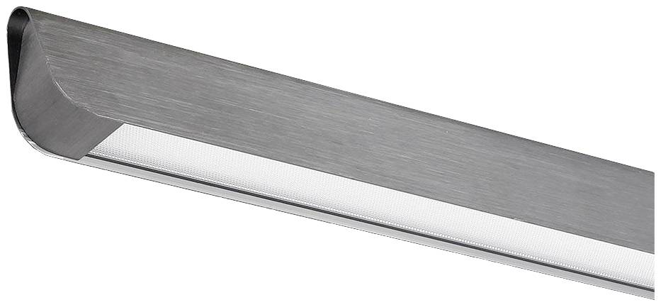 Moderná LED lampa so strieborným krytom, vhodná do kancelárií alebo obytných priestorov na osvetlenie.