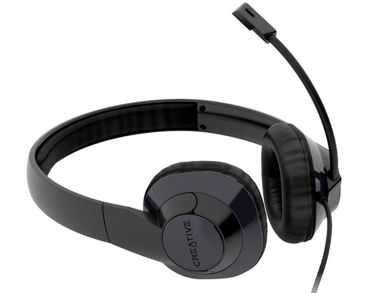Čierne slúchadlá s integrovaným mikrofónom, vhodné pre audiohovory a hudbu. Over-ear dizajn pre vyššie pohodlie.