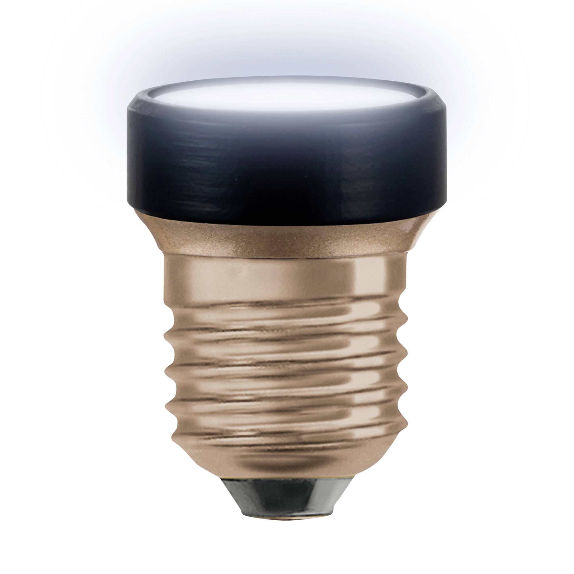 Žiarovka svieti hore, s lesklou objímkou.