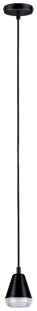Štíhle čierne závesné svietidlo s dlhým káblom a moderným kónickým tienidlom, vhodné pre minimalistické interiéry.