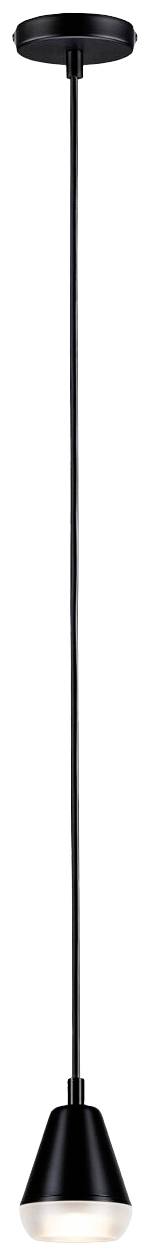Čierne závesné svietidlo s kónickým tienidlom, jednoduché dizajnové riešenie, vhodné do moderných interiérov.