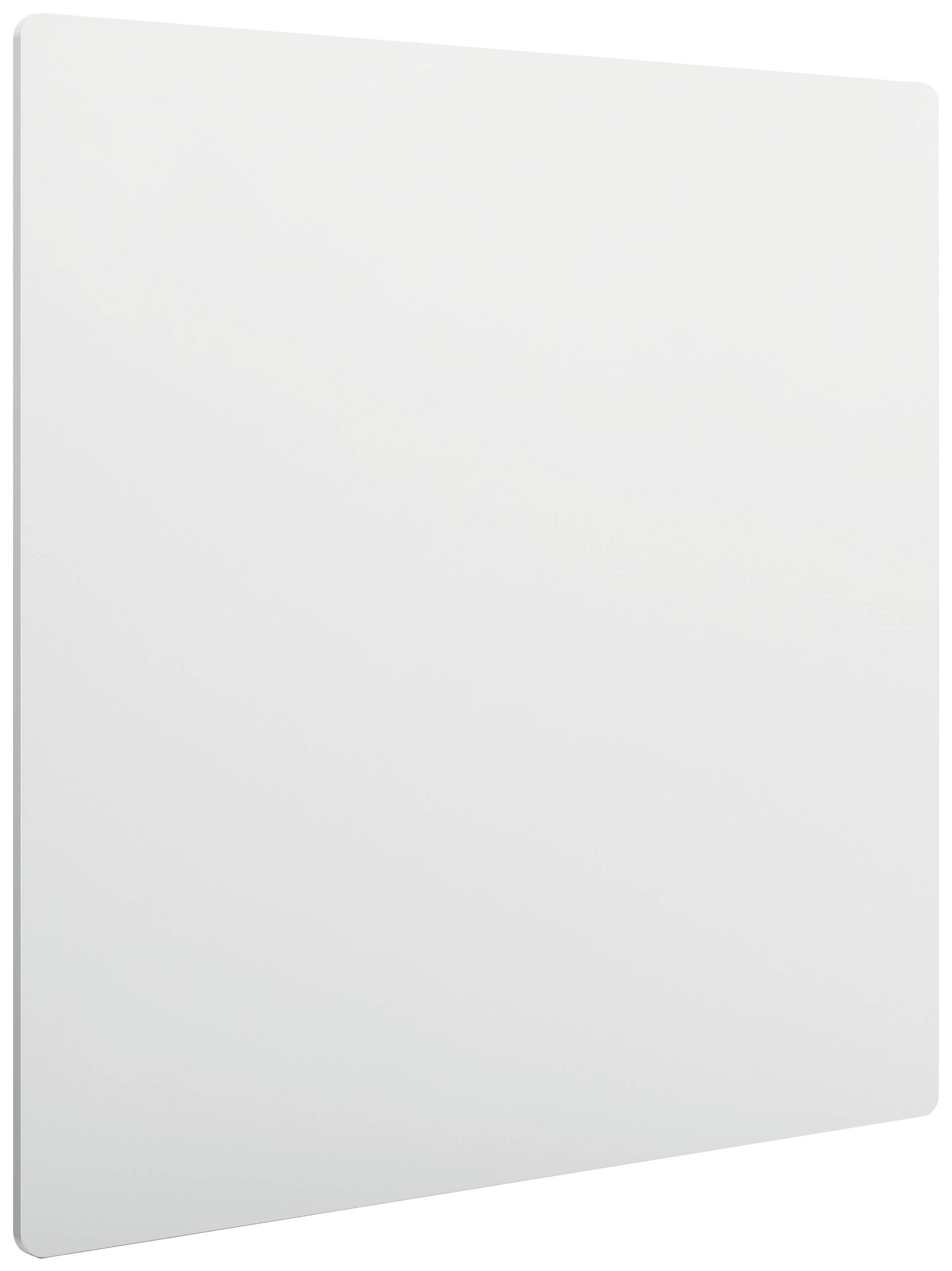 Obdĺžnikový, plochý, biely panel pred bielym pozadím. Vyzerá hladko a takmer neodráža svetlo.