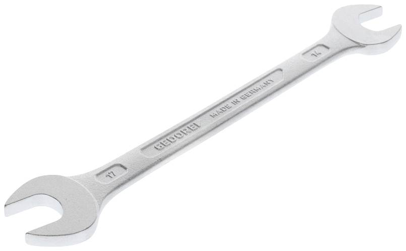 Strieborný vidlicový kľúč s dvoma otvorenými koncami, označený veľkosťami '11' a '13'.