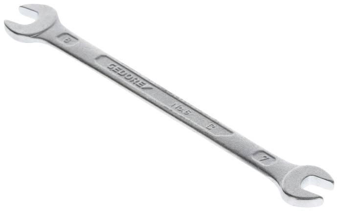 Strieborný obojstranný plochý kľúč s rozmermi '8' a '7'.