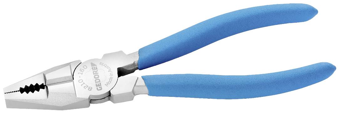 Modrozelené kombinované kliešte so zubaté čeľuste, vhodné na uchopenie, strihanie a ohýbanie drôtov.