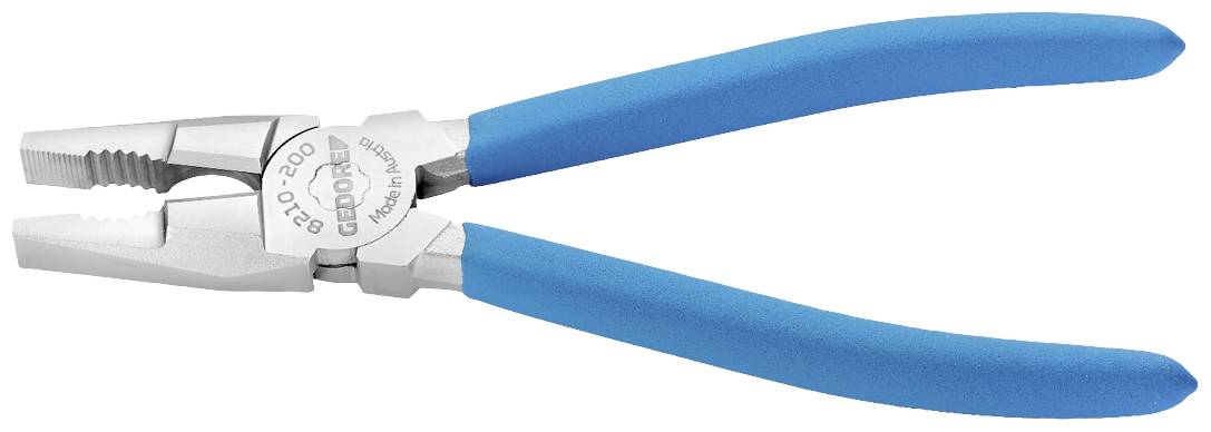Kliešte s modrým držadlom a kovovými čeľsťami, vhodné na uchopenie a strihanie, ležia na neutrálnom pozadí.