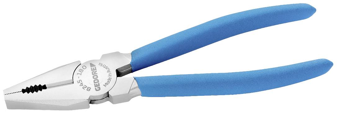 Modrá kombinované kliešte s vrozeným držadlom a zúbkovanou úchopovou plochou.