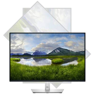 Počítačový monitor zobrazuje krajinnú scénu s pokojným jazerom, obklopeným zelenými lúkami a horami pod zamračenou oblohou.