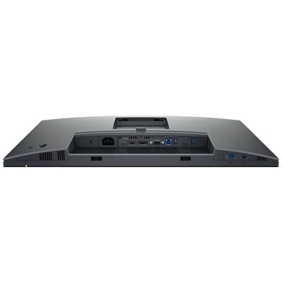 Zadný pohľad na počítačový monitor s prípojkami: napájací konektor, HDMI, DisplayPort, dva USB porty a audio vstupy.